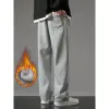 Erkekler Yeni Kış Erkekler Sweatpants Polar Liner Spor Giyim Kalın Sıcak Düz Rahat Track Pantolon Erkek Termal Veet Pantolon K6C0#