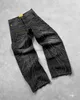 Heren Jeans Y2k Retro Zwarte Zak Jeans Heren Hip Hop Punk Originele Rand Geborduurde Jeans Retro Patroon Gesplitst jeansL2403