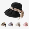 Ampla borda chapéus verão para mulheres cor sólida pescador boné ao ar livre guarda-sol chapéu dobrável com arco proteção uv sunhat