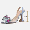 Eilyken Fashion Denim Bowknot Crystal Pumps Sexy Pointed Toe High Heel Womenals Prom Plard Party Spring Shoes Zapatillas de Mujer 240320