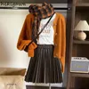 Brown pu läder veckad kort kjol för kvinnor faldas mujer de moda hög midja a-line mini kjolar vintage chic koreanska jupe 240314