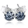 Boucles d'oreilles en argent Sterling 925 pour femmes, couronne scintillante bleue, pavé de perles, feuille de gland, cadeau de mariage en Europe, bijoux à faire soi-même