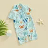 Conjuntos de ropa Traje de baño para niños pequeños Protección solar Manga corta Cuello redondo Cangrejos Estampado Cremallera Traje de baño
