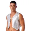 Hommes paillettes scintillantes gilet Jazz Hip-hop danse débardeur manches gilet Halen Disco fête scène Performance Costumes m9Od #