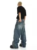 Herrenjeans REDREACHIC Twisted Seam Herren-Gepäckjeans Retro-blauer Bart-Patch weites Bein lässige übergroße Hose Skateboard Hip-Hop-StraßenkleidungL2403