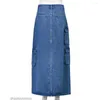 Jupes Sexy Denim Split Long Cargo avec poches Femmes Y2K Streetwear Summer High Bottoms Bleu Couleur Jean jupe 2023