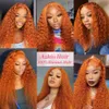 Azkiu Wear and Go Glueless Ginger Orange Plucked Pre Cut 13x4 HD Closure Hair Deep Wave Lace Front Wigs Human Hair12inch