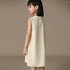 Robes de fille Maman et moi Été Robe plissée Famille Correspondant Tenue Beige Col à volants Princesse Filles Fête Enfants Coton Vêtements 14 ans