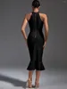 カジュアルドレスブラックバンデージドレス女性MDIパーティーボディコンエレガントなフリル人魚セクシーな誕生日イブニングクラブ衣装