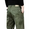 2024 Nouveau haute qualité Cargo Pantalons décontractés Hommes 97% Cott Work Wear Coréen Large Jogger Kaki Vert Marque Pantalon d'extérieur Mâle B63X #