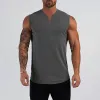 plain Cott V-neck Fitn Tank Top Men Summer Muscle Vest Gym Clothing Bodybuilding Sleevel Shirt Workout Sports Singlets 277P#