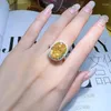 Cluster Rings 14 Fashionable Luxury Yellow Diamond Pigeon Egg S925 Silver Ring High Carbon Cut Engagement Jewelry