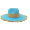 Szerokie brzegowe czapki wiadra czapki niebieskie słomki kapelusz nowa m słoma kapelusz damska podróżna kapelusz plażowy mały świeży płaski top francuska słomiana kapelusz tkanin słoneczny J240325