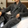 Men's Sleepwear Plus Size 3xl Flannel Men Robe Winter Thicken Warm Bathrobe Gown Thick Coral Fleece Nightwear Male Home Clothes