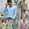 camiseta informal de manga larga para hombre, Camisa ajustada c cuello en V, ropa de moda para verano, 2021 q9Xu#