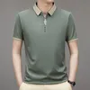 2024 Polos Hommes Busin Normal Manches courtes Rayé Classique Fit Stretch Golf Tshirt Travail Été Coréen Solide Vêtements B0Ao #