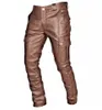 Masowe mody skórzane spodnie motocyklowe duże ładunek dla mężczyzn Solid Rock Streetwear Faux Spodni 240315