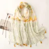 Foulards Dames Mode Japonais Art Patchwork Voyage Crème Solaire Serviette De Plage Imprimé Coton Et Lin Sensation Foulard En Soie Frange