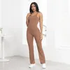 Active Sets V Back Micro Flare-Leg Workout Jumpsuit Women Fitted Full Length Pant Gym Set Fitness Sportswear Dancing One Piece Yoga Suit