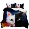 Parure de lit double avec chat bleu couché, ensemble de literie pour enfants, chaton mignon, feuilles d'érable d'automne, housse de couette en Polyester