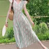 Fransız mahkeme tarzı yeni Çin peri elbise yaz tasarımı çiçek patchwork mizaç ince ve uzun etek