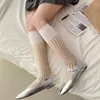 Women Socks Ladies Summer Thin Breathable Glass Silk Transparent Vertical Striped High Tube Design And Creative Calf Sox