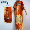 Roupas étnicas WINYI Vestido Beach Wear Turquia Vestidos com Cinto Bohemia Imprimir Dashiki Mulheres Abaya Kaftan Verão Cor Africano para Mulher