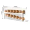 تخزين المطبخ حامل البيض تلقائيًا مع غطاء مخصص لفة من رف صفوف مزدوجة الصفوف منظم موزع البيض المتداول