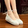 Casual Shoes Summer Chinese Beijing Cloth Women's Ancient Embroidered Lace Strap Canvas Ballet Flats Women
