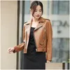 Dames lederen faux dragen jassen schapenvacht kort casual slim fit pakken kraag drop levering kleding kleding bovenkleding jassen Otc8Y