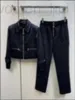Calças femininas de duas peças designer marca 2023 outono / inverno nova velha flor de malha lapela casaco + calças conjunto de alta qualidade elegante d jevp w47t