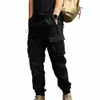 Multi-Pocket-Design-Hose, bequeme Herren-Cargohose mit Knöchelbändern, mehrere Taschen, elastische Taille für Freizeitsport, Z1JL #