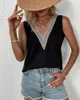 Moda vneck dantel patchwork kadınlar üst ve bluz yaz beyaz gündelik kolsuz tank üst femme bluz gömlek 240321