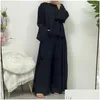 Etnische kleding 3 -delige sets voor moslimvrouwen lange vest en broek met zakken islamitische mantel bescheiden eid ramadan abaya pakken dro otd62