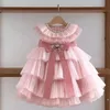 Estate Bambini Ragazze Vestito Per Bambini Rosa Soffice Fiocco Di Compleanno Temperamento Soffice Garza A Strati Torta Abiti Da Principessa H1223 240314