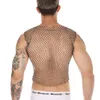 Clever-menmode mannen Sexy Visnet Vest Mesh Tank Top Kleding Rijnste Glans Gewassen Tops Middenrif-Baring Transparante Clubwear f5Yg #