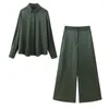 Kvinnors blusar kvinnor vintage mörkgrön satinskjorta blus