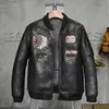 Mens pälsrock B3 Sheepskin Outwear Baseball Collar Mens Shearling Coat Indian Totem Men Aviator Jacket Pilotjacka x5km#