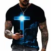 Ropa cristiana para hombre Camisetas Camiseta de gran tamaño Gótico Jesucristo Cruz Impresión 3D O-cuello Tops Vintage Hip Hop Manga corta c7Po #