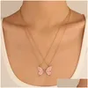 Pendant Necklaces Fashion Color Drop Oil Double Spell Butterfly Necklace For Women Female Vintage Friendship Set Clavicle Chain Delive Otrcl