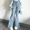 Женские джинсы 2024 Корейский уличный стиль повседневные брюки Расширенные расклешенные винтажные высокие талии Слим Fit Elastic Denim Tight Pant