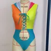2024 Nowy blok kolorów One Piece Bikini Swimsuit Women Fashion Sexy Slim Fit Koronkie Up Resort gorący wiosenny strój kąpielowy