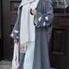 Abbigliamento etnico Nuvole Ricamo Abaya aperto per donna Cardigan in lino sottile Turchia islamica Abito lungo musulmano Ramadan Eid Outfit Kaftan