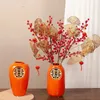 Vases Creative Ceramic Flower Container Chinese Green Orange Home Bedroom Living Room Dining Year's Blessing Vase