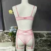 Sexy Set Ladys Fantasy Mesh Transparent Heavy duty Embroidered Flower Underwear Set Sexy Underwear Womens 3-piece Intimate Desire Hot Girl 18 C24325