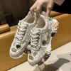 Full Diamond Retro Color Matching Green Cream White Daddy Shoes High Top Thick Sole Elevation Letter Casual Shoes N1