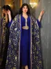 Etniska kläder tryck muslimska abaya för kvinnor eid klänning 2 stycken set marocko ramadan bälte abayas kaftan islam cardigan dubai arab long robe