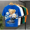 Summer Pure Cotton z krótkim rękawem T-shirt męska marka 2023 Nowa kreskówka Teddy Bear Koreańska wersja modna ruffian przystojna szczupła ubrania