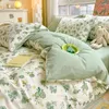 Set di biancheria da letto Set di cotone pettinato 3/4 pezzi Morbido e traspirante Fiore vegetale Copripiumino Lenzuolo Federa Moderna Biancheria da letto semplice per camera da letto