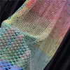 Men Women Sheer Bling Tank Tops Neon Crystal Rhinestones Shiny Sexy Sheer Y2K Rainbow Vest Party Club See Mesh Hollow Out Tops 240321